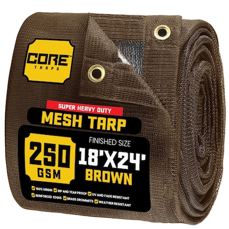 Core Tarps Mesh Tarp, 18X24 ft, Brown, Polyethylene CT-802-18X24